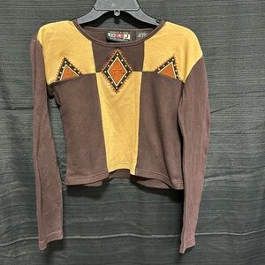 Gordon & James shirt co‎ women’s  brown & tan aztec design with beads size M
